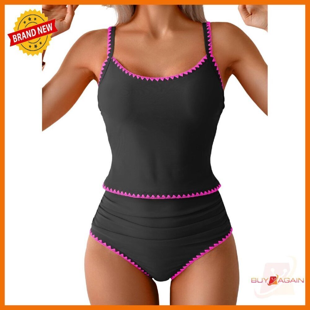 Tummy Control Tankini Swimsuit High Waisted Ruched Two Piece Bathing Suit